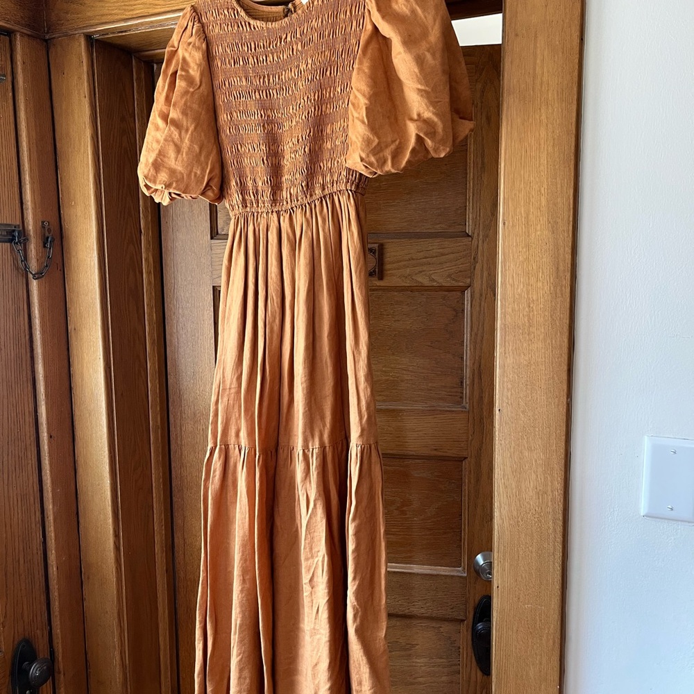 DISSH Puff Sleeve Smocked Maxi Dress - Rust Orange